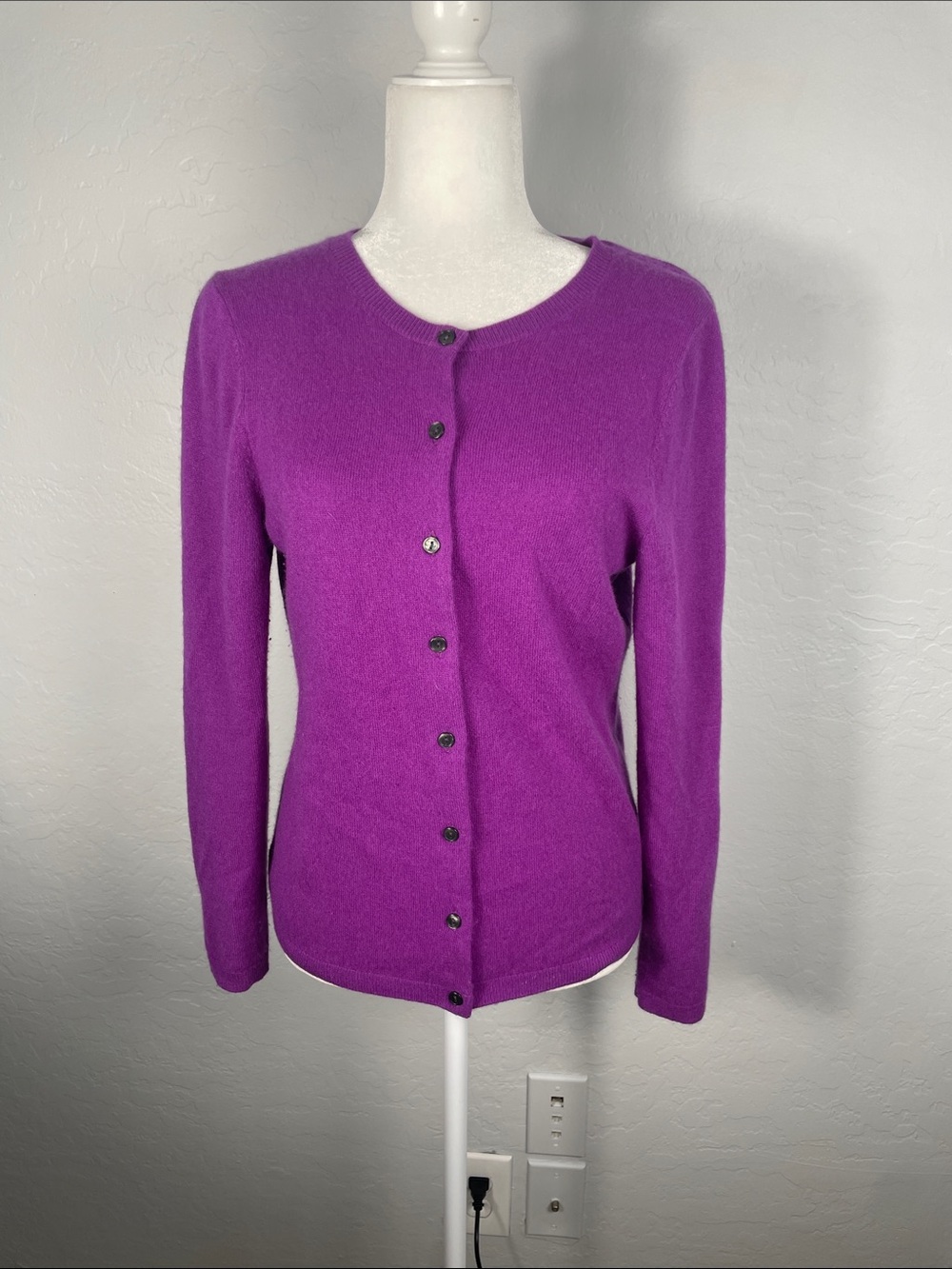 Lands' End Purple 100% Cashmere Cardigan Sweater Size XS